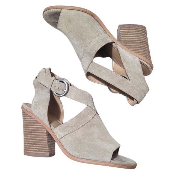Marc Fisher Light Brown Suede Strappy Heeled Sandals - Picture 2 of 7